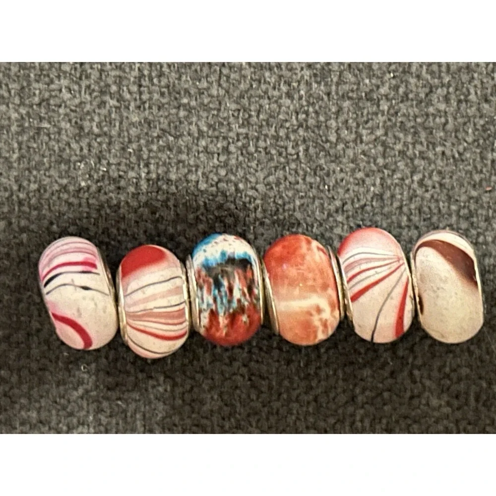 Lot of 6 Sterling Silver Core Bracelet Charm Beads Lampwork Glass Style 925 9